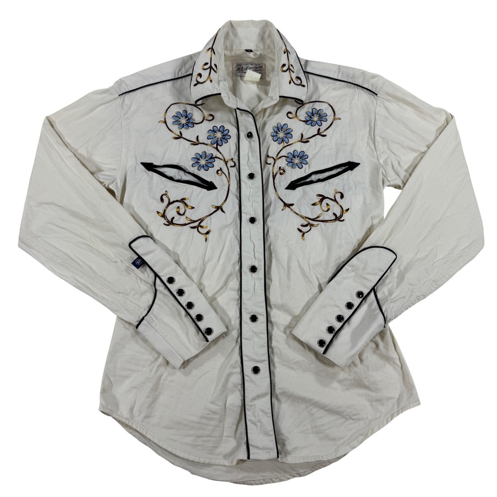 Vintage Rockmount Ranch Wear Embroidered Western Pearl Snap White Women's S